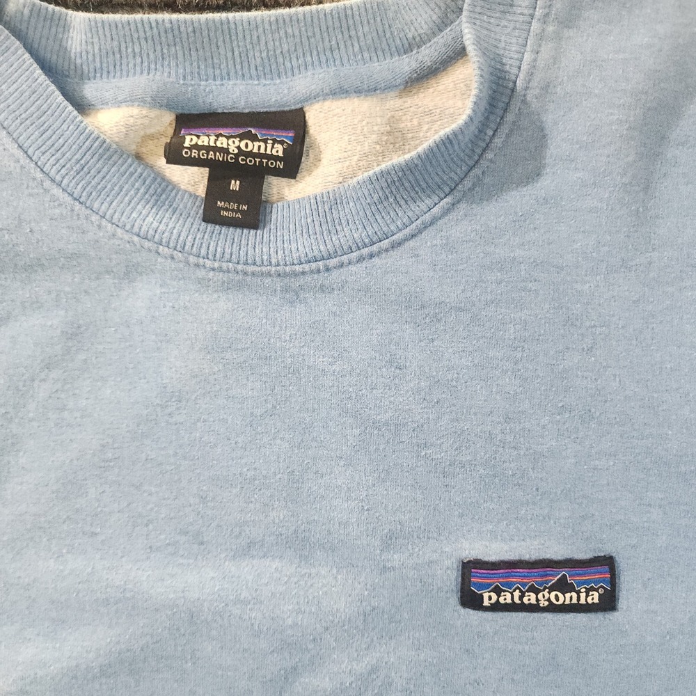 Patagonia Mens Organic Cotton Crewneck Sweatshirt Light Blue Size M P-6 Logo - Picture 2 of 8